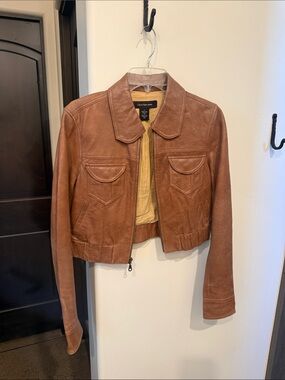 Calvin Klein Jeans Brown Cropped Leather Jacket